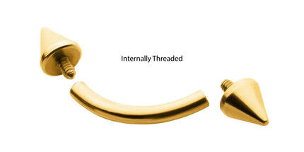 Invictus 24KT Gold PVD Titanium Internally Threaded Spike End Curved Barbell