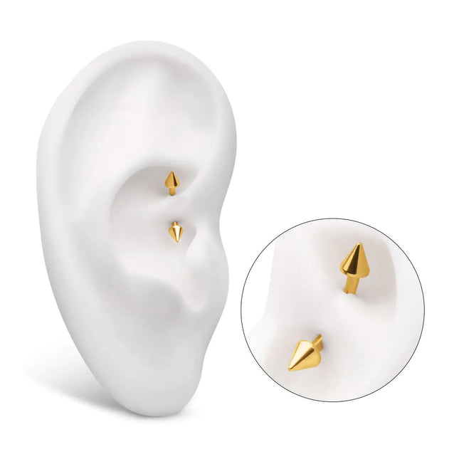 Invictus 24KT Gold PVD Titanium Internally Threaded Spike End Curved Barbell