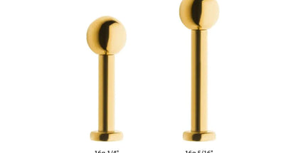 Invictus 24KT Gold PVD Titanium Internally Threaded Labret with 2.5mm Flat Base and 3mm Ball