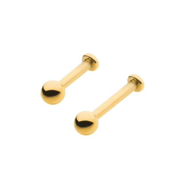 Invictus 24KT Gold PVD Titanium Internally Threaded Labret with 2.5mm Flat Base and 3mm Ball