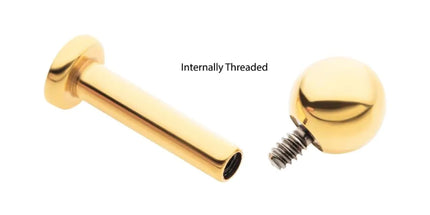 Invictus 24KT Gold PVD Titanium Internally Threaded Labret with 2.5mm Flat Base and 3mm Ball