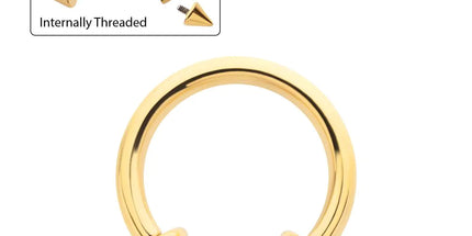 Invictus 24Kt Gold PVD Titanium Internally Threaded Spike Ends Circular Barbell