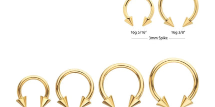 Invictus 24Kt Gold PVD Titanium Internally Threaded Spike Ends Circular Barbell