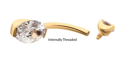 Invictus 24Kt Gold PVD Titanium Internally Threaded Double Gem with Prong Set Oval Fixed Bottom Navel