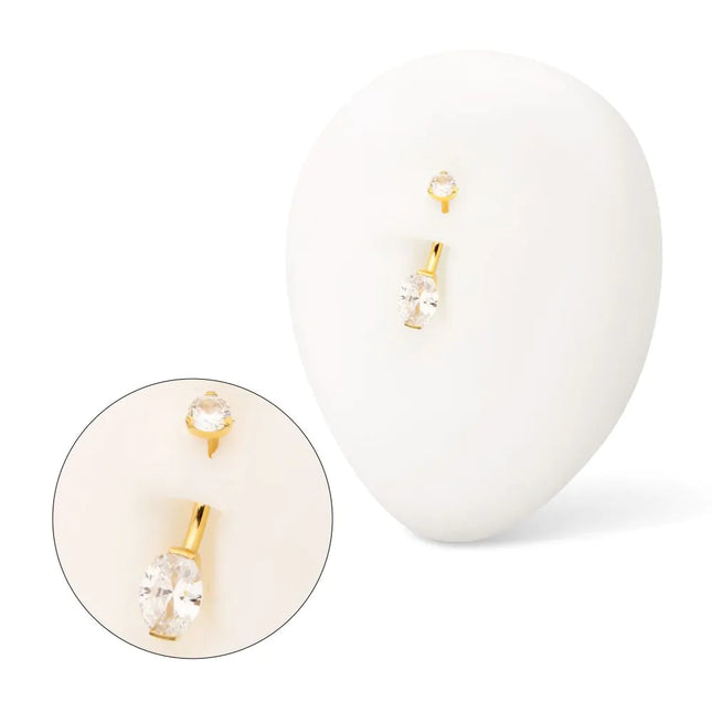 Invictus 24Kt Gold PVD Titanium Internally Threaded Double Gem with Prong Set Oval Fixed Bottom Navel