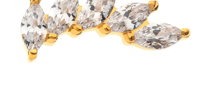 Invictus 24Kt Gold PVD Titanium Internally Threaded with Prong Set Marquise 5 Gem Curved Fan Top