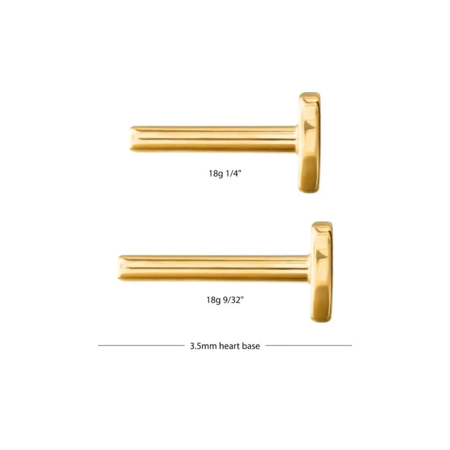 Invictus 24Kt Gold PVD Titanium Threadless Heart Back Duality Labret (Base Only)