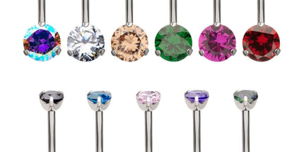 Invictus Titanium Internally Threaded Double 3-Prong Round Gem Fixed Bottom Navel