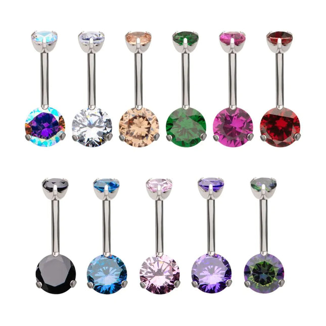 Invictus Titanium Internally Threaded Double 3-Prong Round Gem Fixed Bottom Navel