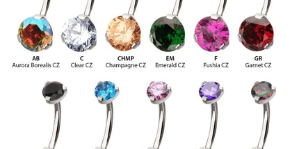 Invictus Titanium Internally Threaded Double 3-Prong Round Gem Fixed Bottom Navel