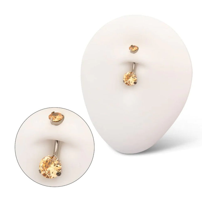 Invictus Titanium Internally Threaded Double 3-Prong Round Gem Fixed Bottom Navel