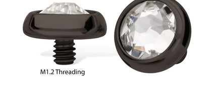 Invictus 14g Black PVD PVD Titanium Internally Threaded Low Profile Bezel Set Swarovski Crystal Dermal Top