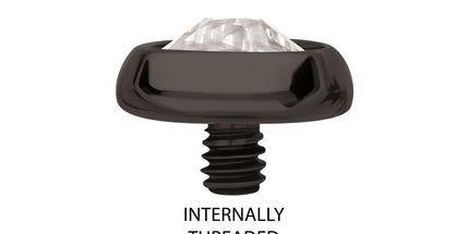 Invictus 14g Black PVD PVD Titanium Internally Threaded Low Profile Bezel Set Swarovski Crystal Dermal Top