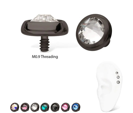 Invictus 16g Black PVD PVD Titanium Internally Threaded Low Profile Bezel Set Swarovski Crystal Dermal Top