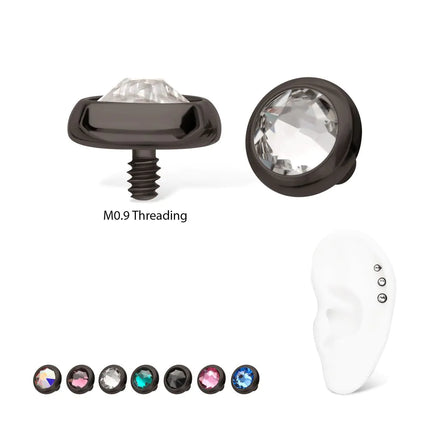 Invictus 16g Black PVD PVD Titanium Internally Threaded Low Profile Bezel Set Swarovski Crystal Dermal Top