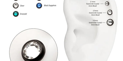 Invictus 16g Black PVD PVD Titanium Internally Threaded Low Profile Bezel Set Swarovski Crystal Dermal Top