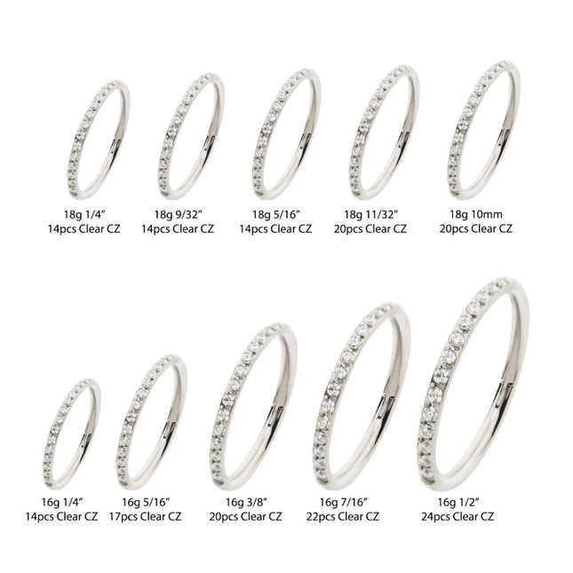 Invictus Titanium with 1mm CNC Set Clear CZ Eternity Gem Side Facing Hinged Segment Clicker