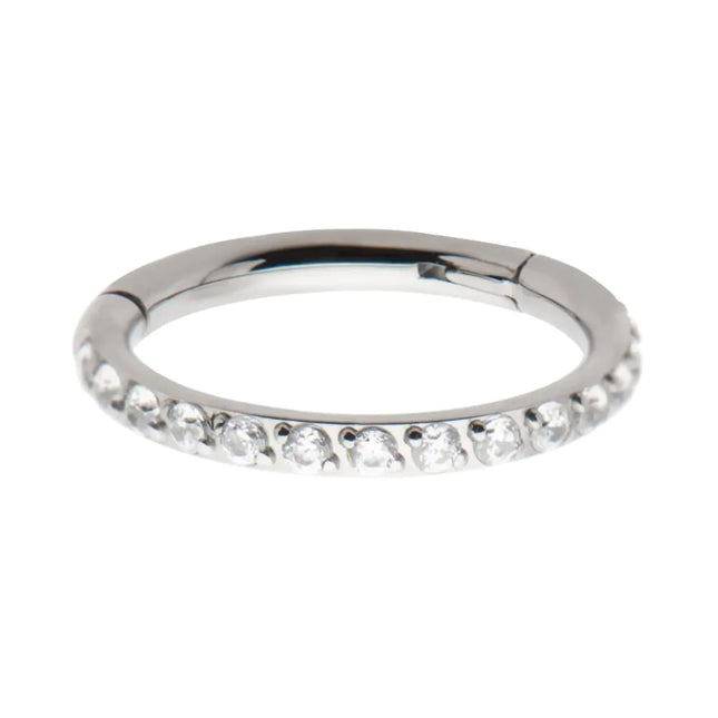 Invictus Titanium with 1mm CNC Set Clear CZ Eternity Gem Side Facing Hinged Segment Clicker