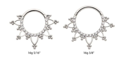 Invictus Titanium Pave Set Round CZ with Tri Beads Front Facing Hinged Segment Clicker