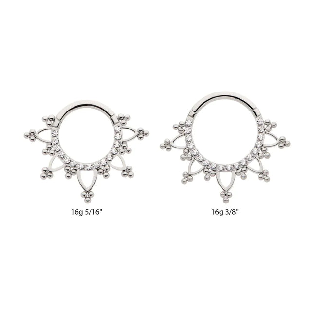 Invictus Titanium Pave Set Round CZ with Tri Beads Front Facing Hinged Segment Clicker