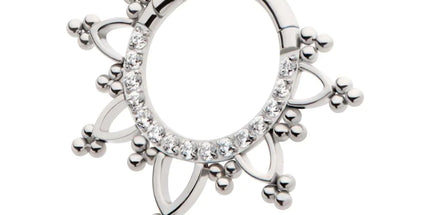 Invictus Titanium Pave Set Round CZ with Tri Beads Front Facing Hinged Segment Clicker