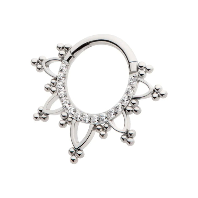 Invictus Titanium Pave Set Round CZ with Tri Beads Front Facing Hinged Segment Clicker