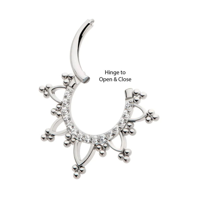 Invictus Titanium Pave Set Round CZ with Tri Beads Front Facing Hinged Segment Clicker