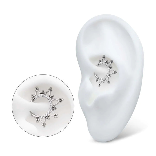 Invictus Titanium Pave Set Round CZ with Tri Beads Front Facing Hinged Segment Clicker