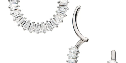 Invictus Titanium Pronged Baguette CZ Cluster Front Facing Hinged Segment Clicker