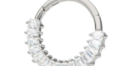 Invictus Titanium Pronged Baguette CZ Cluster Front Facing Hinged Segment Clicker