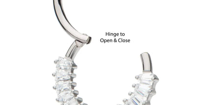 Invictus Titanium Pronged Baguette CZ Cluster Front Facing Hinged Segment Clicker