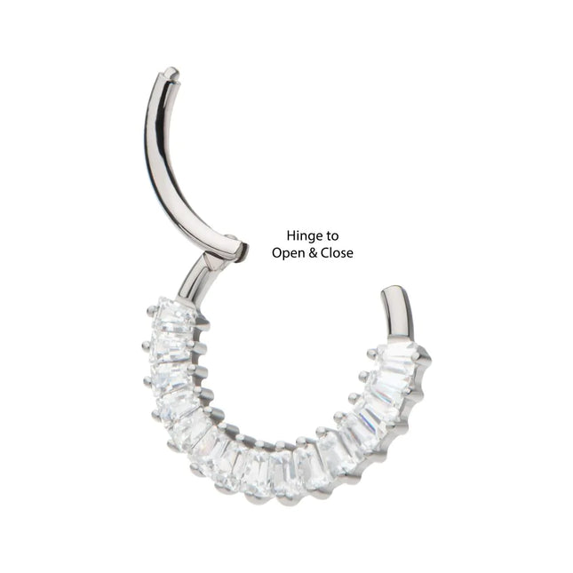 Invictus Titanium Pronged Baguette CZ Cluster Front Facing Hinged Segment Clicker