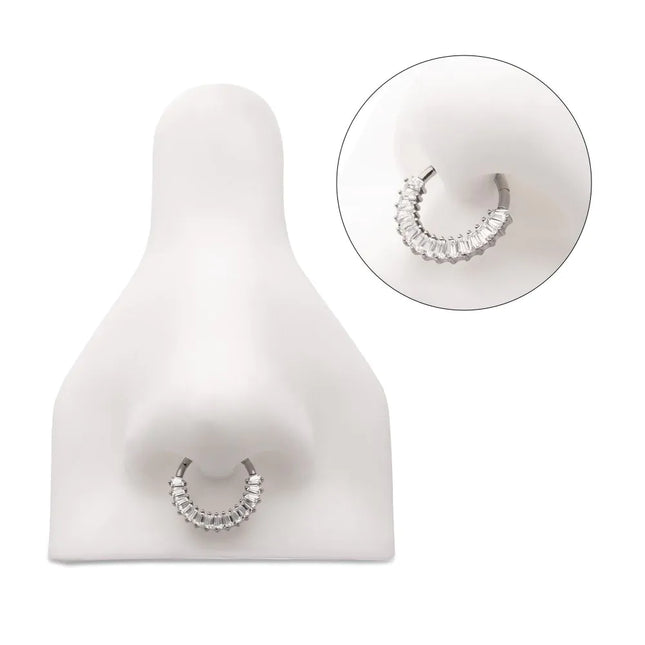 Invictus Titanium Pronged Baguette CZ Cluster Front Facing Hinged Segment Clicker