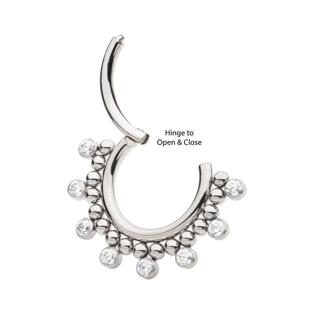 Invictus Titanium Clustered Beads with 7 Bezel Round CZ Front Facing Hinged Segment Clicker