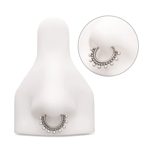 Invictus Titanium Clustered Beads with 7 Bezel Round CZ Front Facing Hinged Segment Clicker