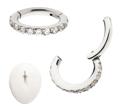 Invictus 14g Titanium Oval Shape with CNC Set Full Clear CZ Hinged Segment Clicker (for Navel Piercing)