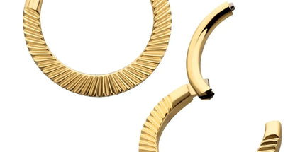 Invictus 24Kt Gold PVD Titanium Radiant Round Hoop Front Facing Hinged Segment Clicker