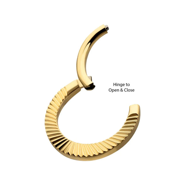 Invictus 24Kt Gold PVD Titanium Radiant Round Hoop Front Facing Hinged Segment Clicker