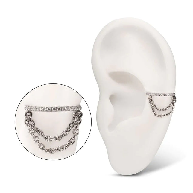 Invictus Titanium Pave Gem Hoop with 2-Tier Chain Dangle Hinged Segment Clicker