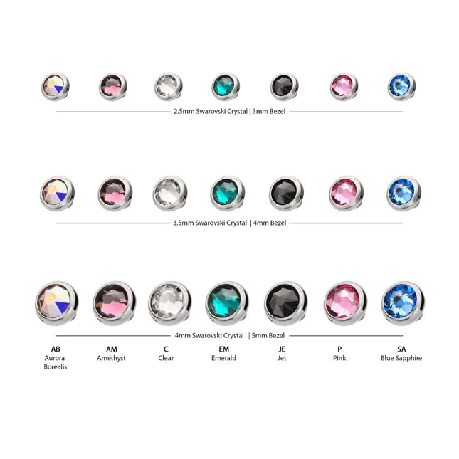 Invictus 14g Titanium Internally Threaded Low Profile Bezel Set Swarovski Crystal Dermal Top