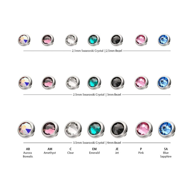 Invictus 16g Titanium Internally Threaded Low Profile Bezel Set Swarovski Crystal Dermal Top
