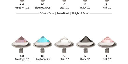 Invictus 1.6mm (14g) Titanium Internally Threaded Round Bezel Set Inverse Gem Top