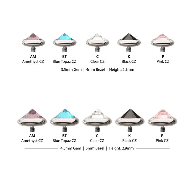 Invictus 16g Titanium Internally Threaded Round Bezel Set Inverse Gem Top