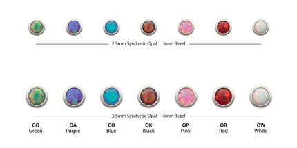 Invictus 16g Titanium Internally Threaded Low Profile Bezel Set Synthetic Opal Dermal Top