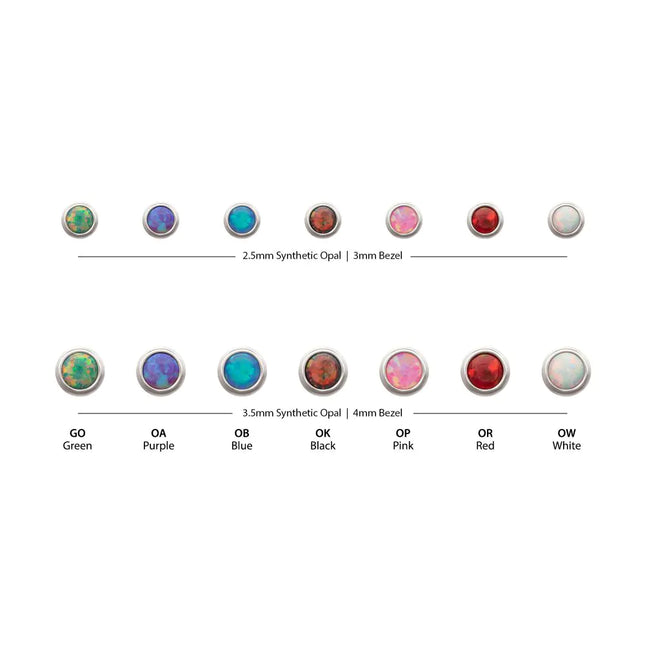 Invictus 16g Titanium Internally Threaded Low Profile Bezel Set Synthetic Opal Dermal Top