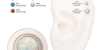 Invictus 16g Titanium Internally Threaded Low Profile Bezel Set Synthetic Opal Dermal Top