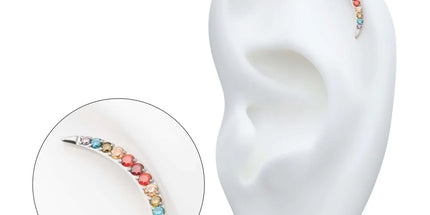 Invictus Titanium Internally Threaded Multicolor CZ Curved Bar Top