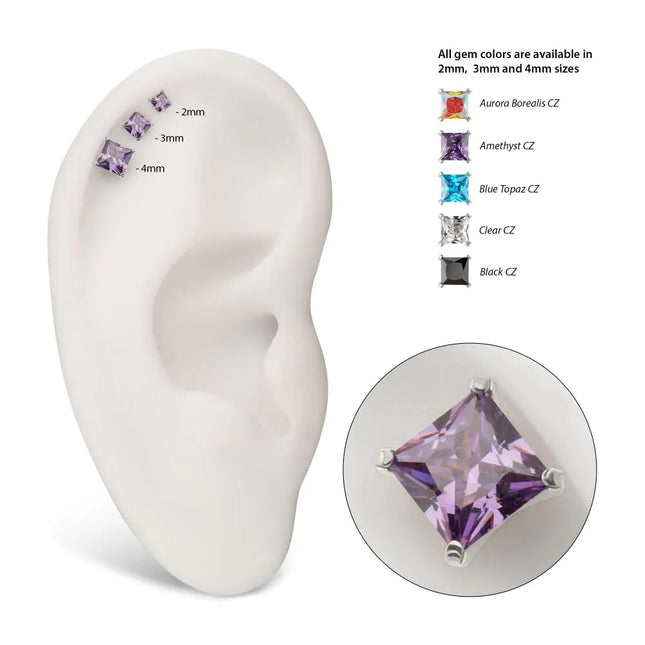 Invictus Titanium Internally Threaded 4 Prong Princess Cut Gem Top