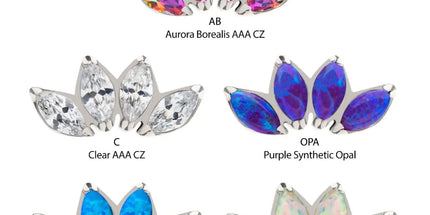 Invictus Titanium Threadless 4 Cluster Fan Shape Top with Prong Set Marquise CZ/Opal