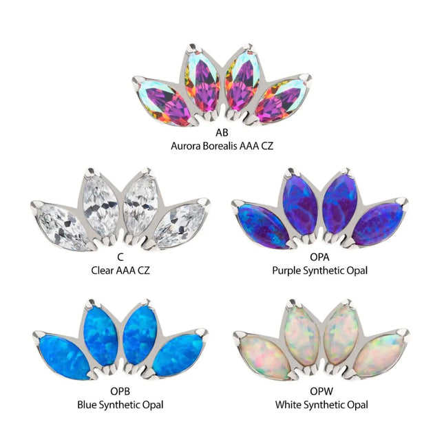 Invictus Titanium Threadless 4 Cluster Fan Shape Top with Prong Set Marquise CZ/Opal